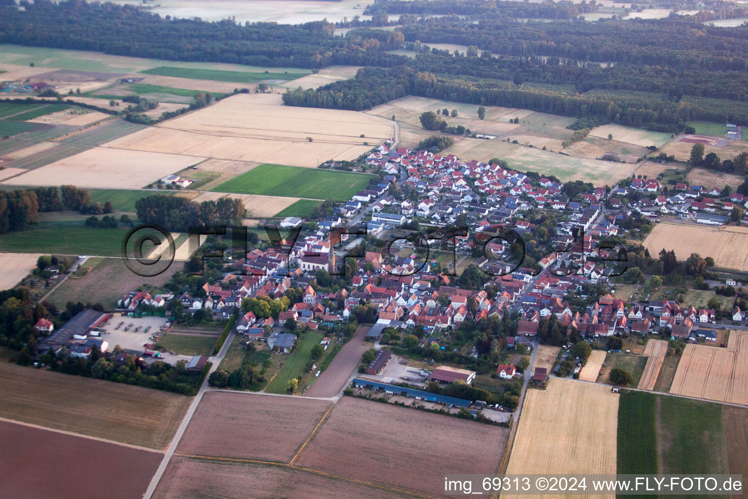 Knittelsheim in the state Rhineland-Palatinate, Germany seen from a drone