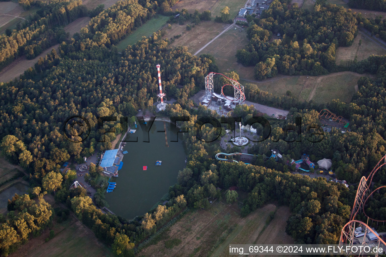 Aerial photograpy of Holiday house plant of the park Holiday Park in Hassloch in the state Rhineland-Palatinate, Germany