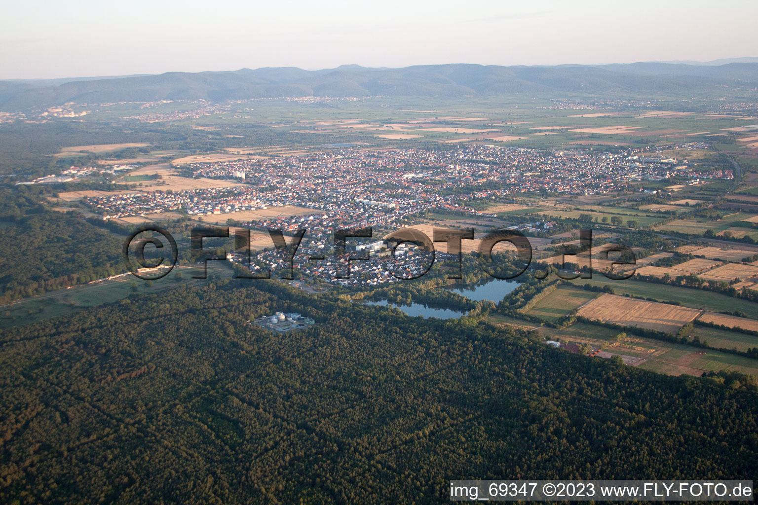 Bird's eye view of Haßloch in the state Rhineland-Palatinate, Germany