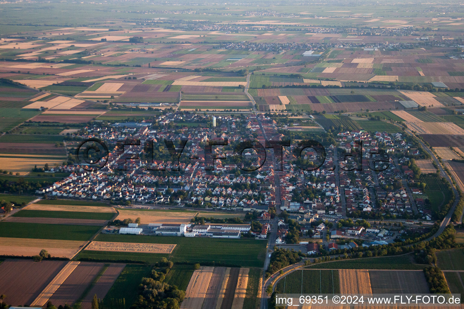 Aerial view of Town View of the streets and houses of the residential areas in Boehl-Iggelheim in the state Rhineland-Palatinate