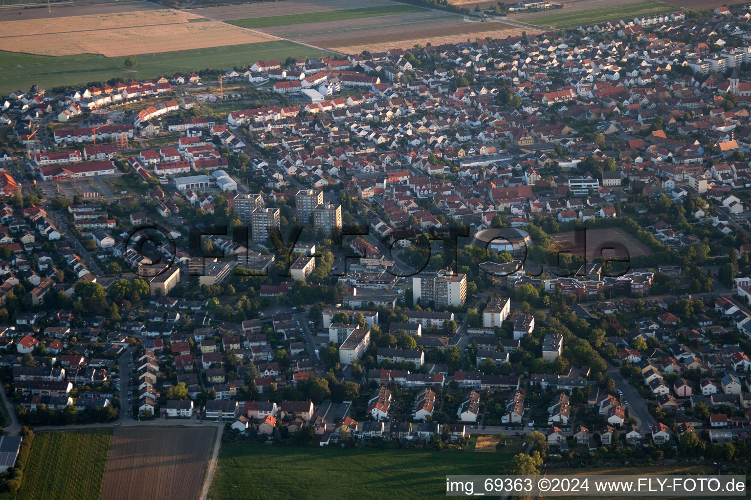 Mutterstadt in the state Rhineland-Palatinate, Germany from the drone perspective