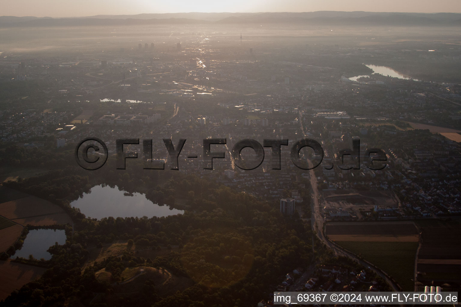 Bird's eye view of District Gartenstadt in Ludwigshafen am Rhein in the state Rhineland-Palatinate, Germany