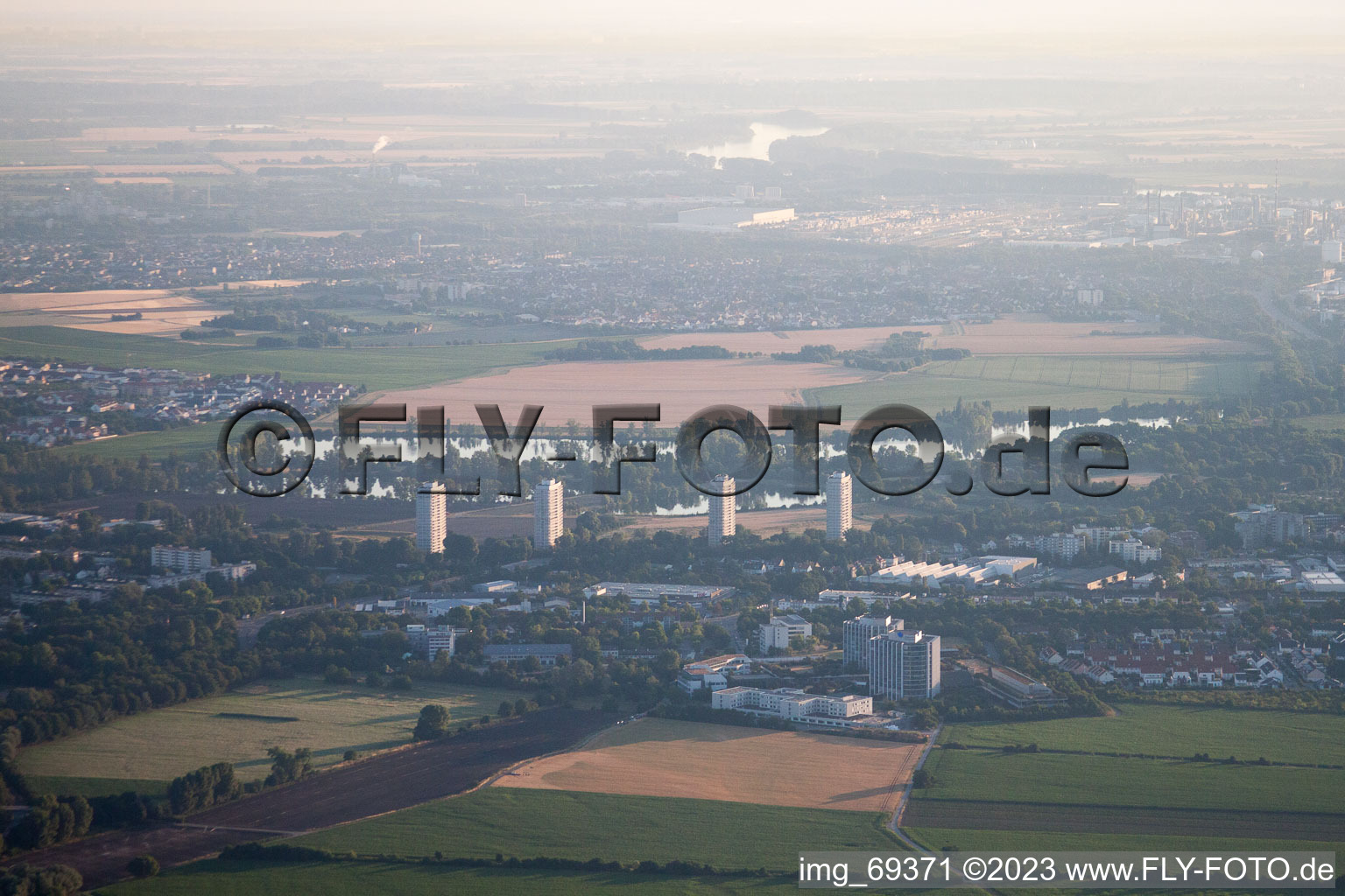 District Friesenheim in Ludwigshafen am Rhein in the state Rhineland-Palatinate, Germany seen from above