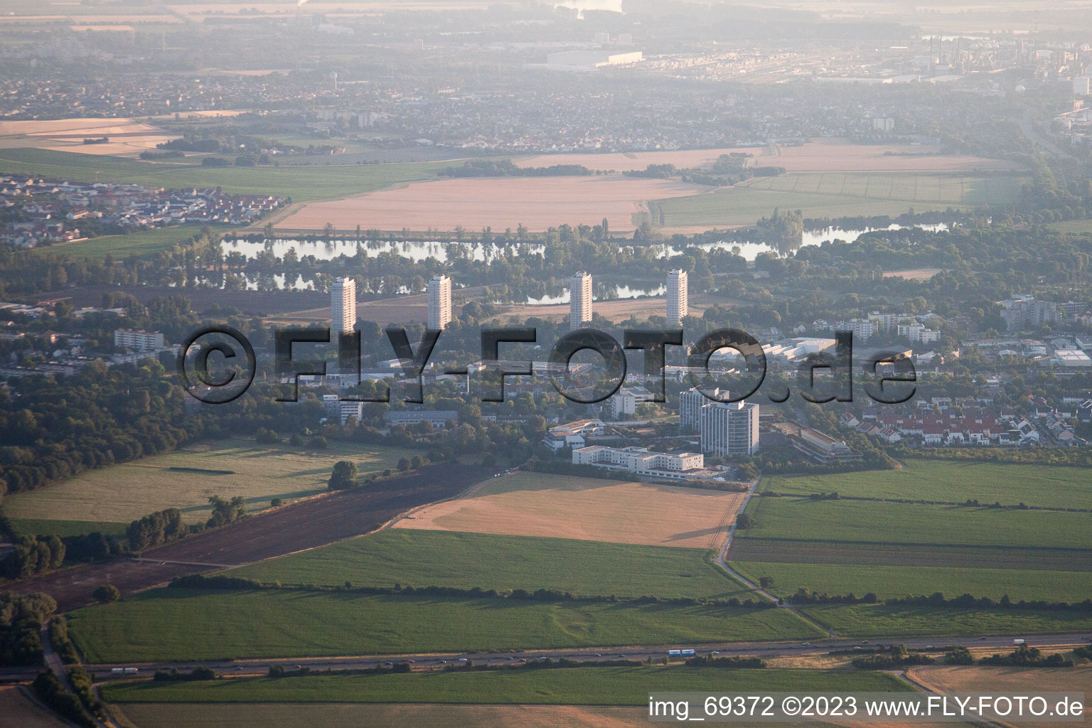 District Friesenheim in Ludwigshafen am Rhein in the state Rhineland-Palatinate, Germany from the plane