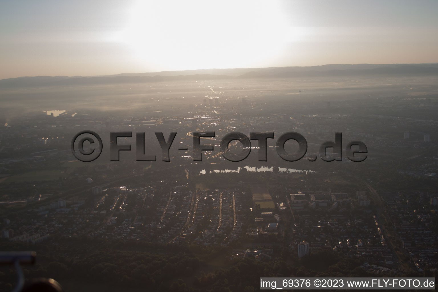 Aerial view of District Mundenheim in Ludwigshafen am Rhein in the state Rhineland-Palatinate, Germany