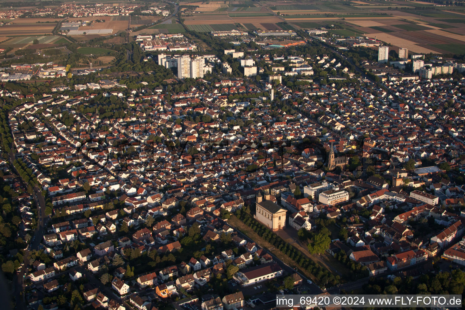 Drone recording of District Oggersheim in Ludwigshafen am Rhein in the state Rhineland-Palatinate, Germany