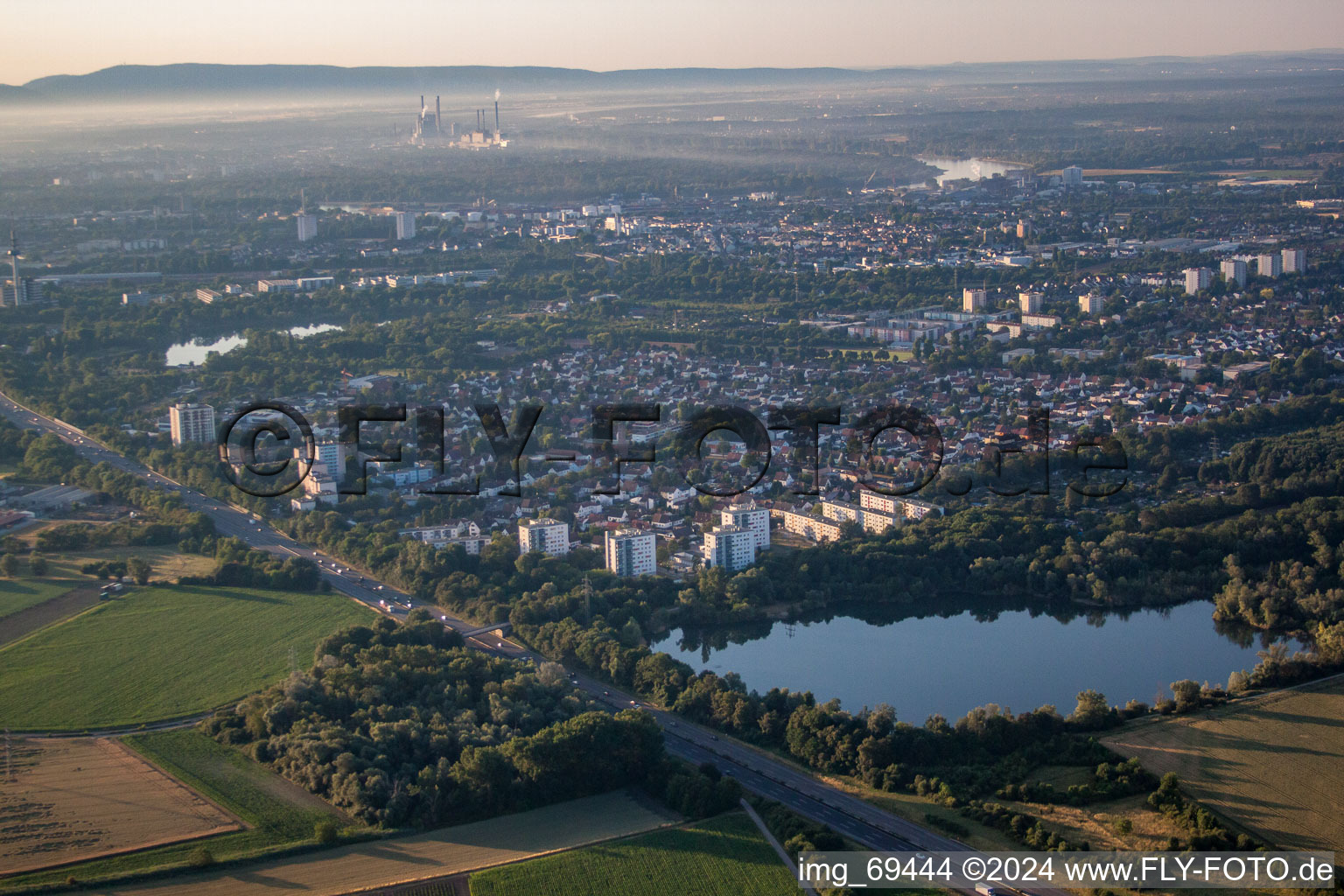 Drone image of District Gartenstadt in Ludwigshafen am Rhein in the state Rhineland-Palatinate, Germany