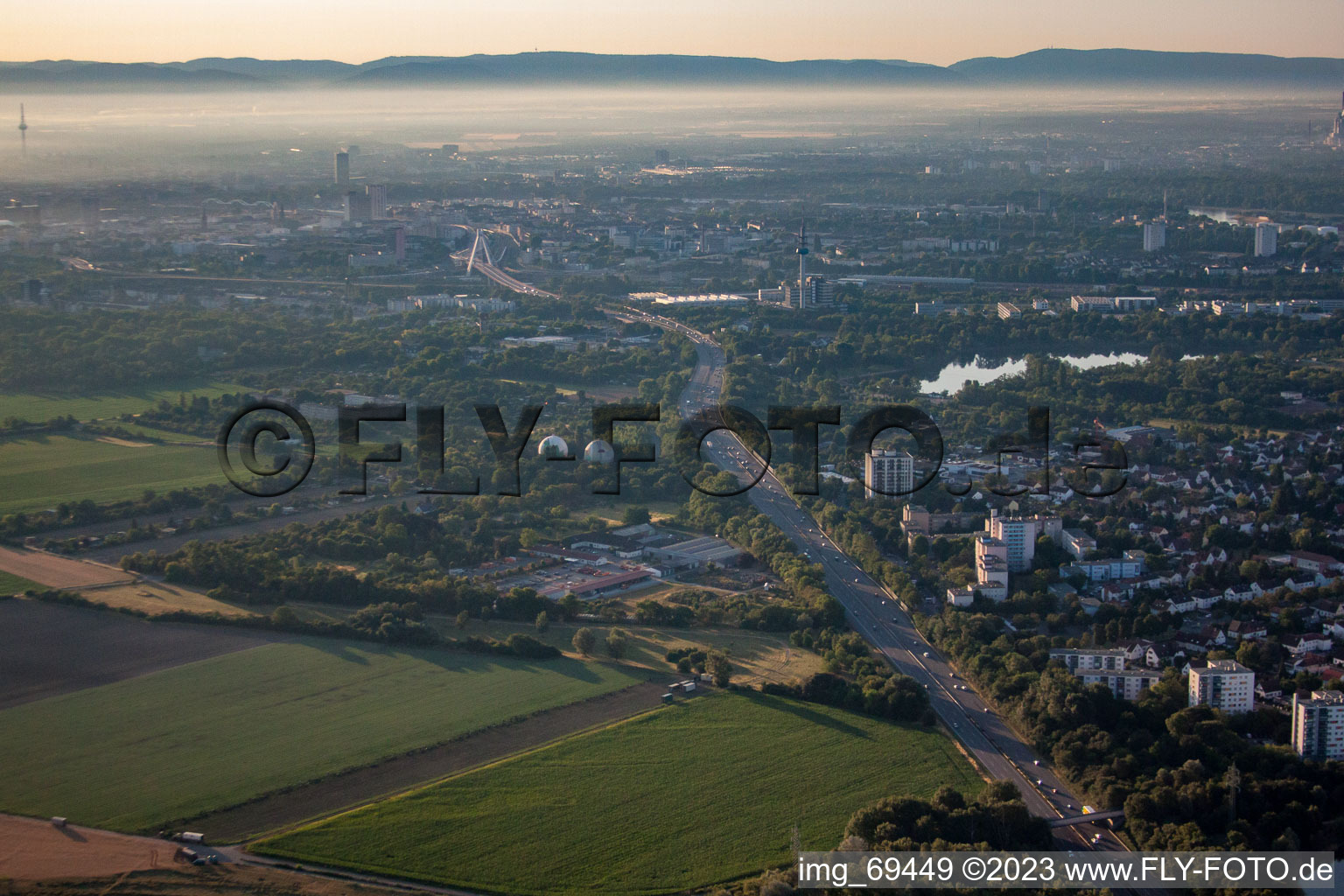 Aerial photograpy of District West in Ludwigshafen am Rhein in the state Rhineland-Palatinate, Germany