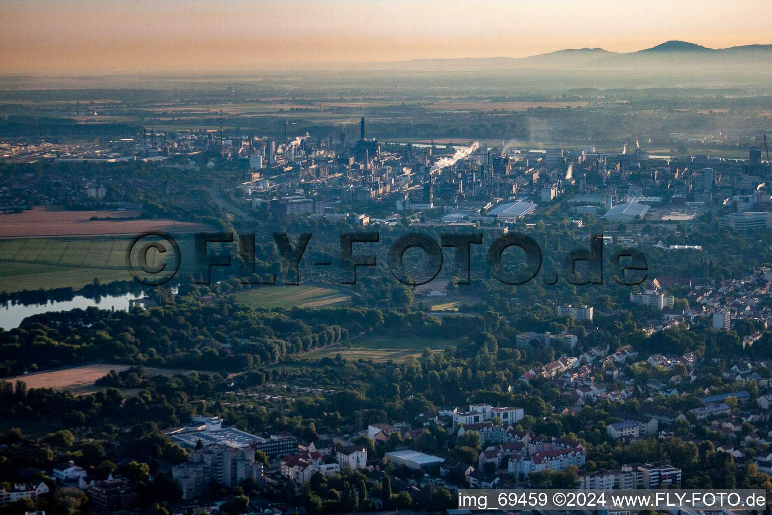 District BASF in Ludwigshafen am Rhein in the state Rhineland-Palatinate, Germany from the plane