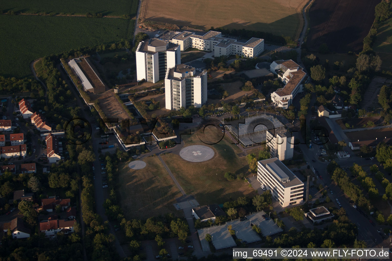 BG Clinic in the district Oggersheim in Ludwigshafen am Rhein in the state Rhineland-Palatinate, Germany from the drone perspective