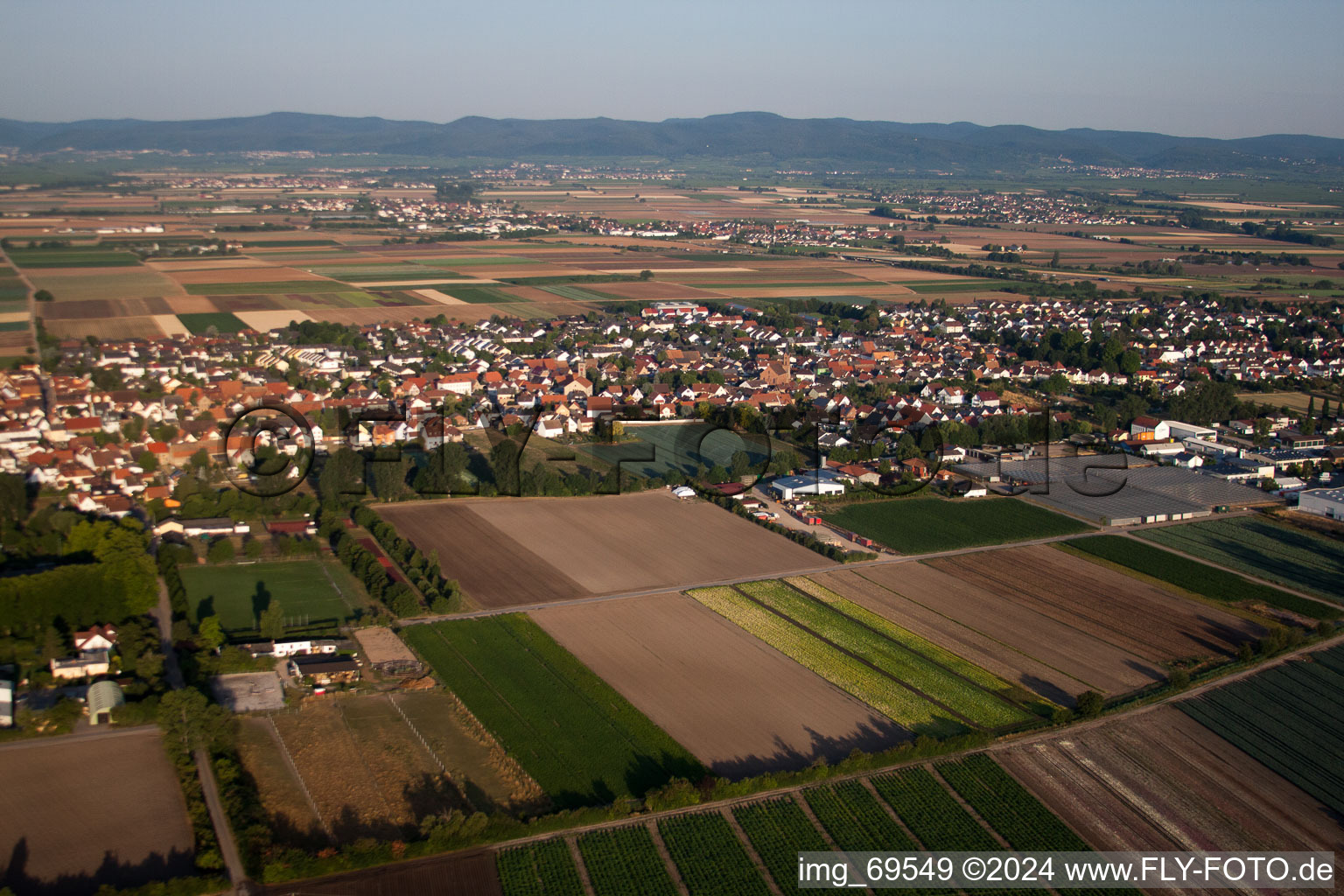 District Dannstadt in Dannstadt-Schauernheim in the state Rhineland-Palatinate, Germany seen from above