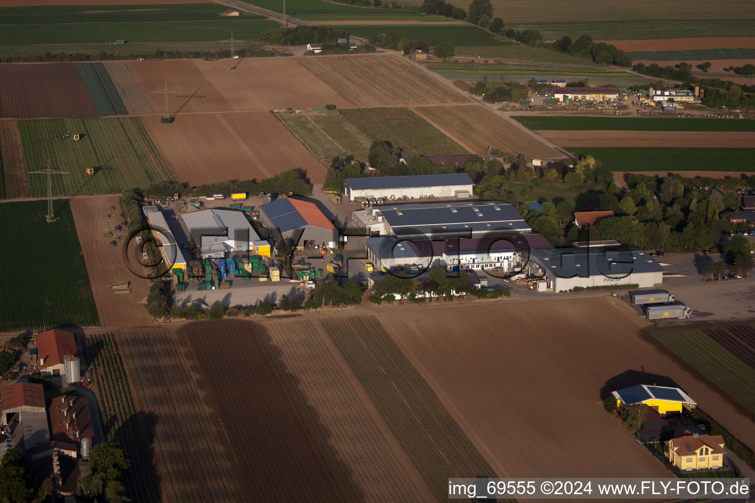 Aerial view of Havita fresh salads in the district Dannstadt in Dannstadt-Schauernheim in the state Rhineland-Palatinate, Germany