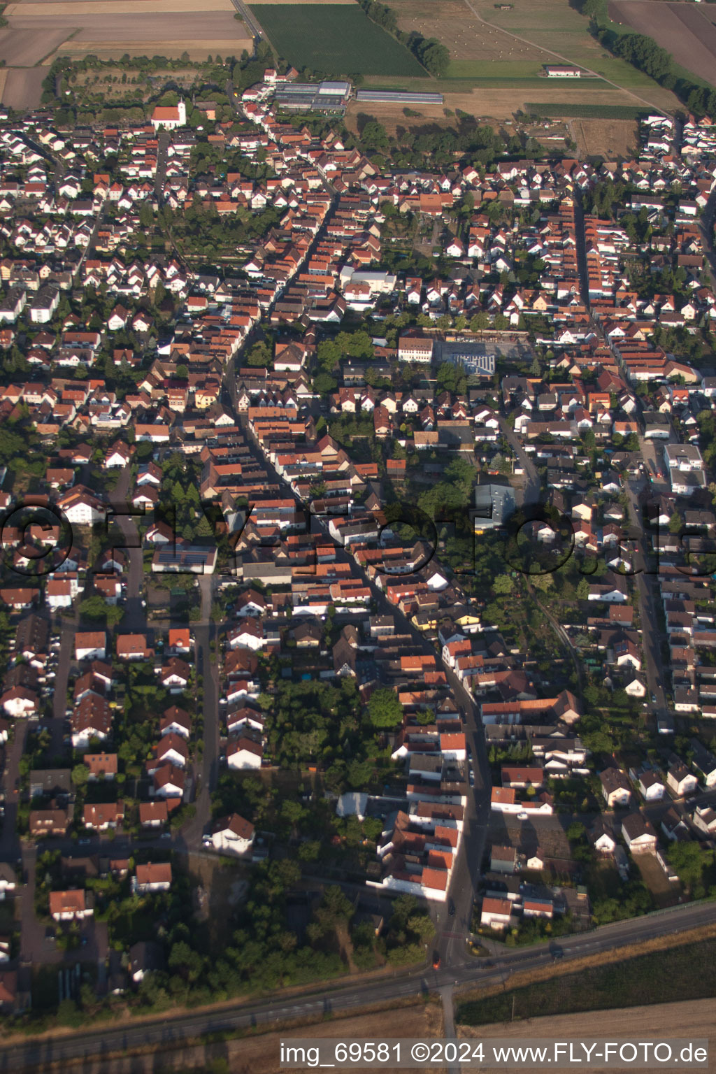 Town View of the streets and houses of the residential areas in Boehl-Iggelheim in the state Rhineland-Palatinate out of the air