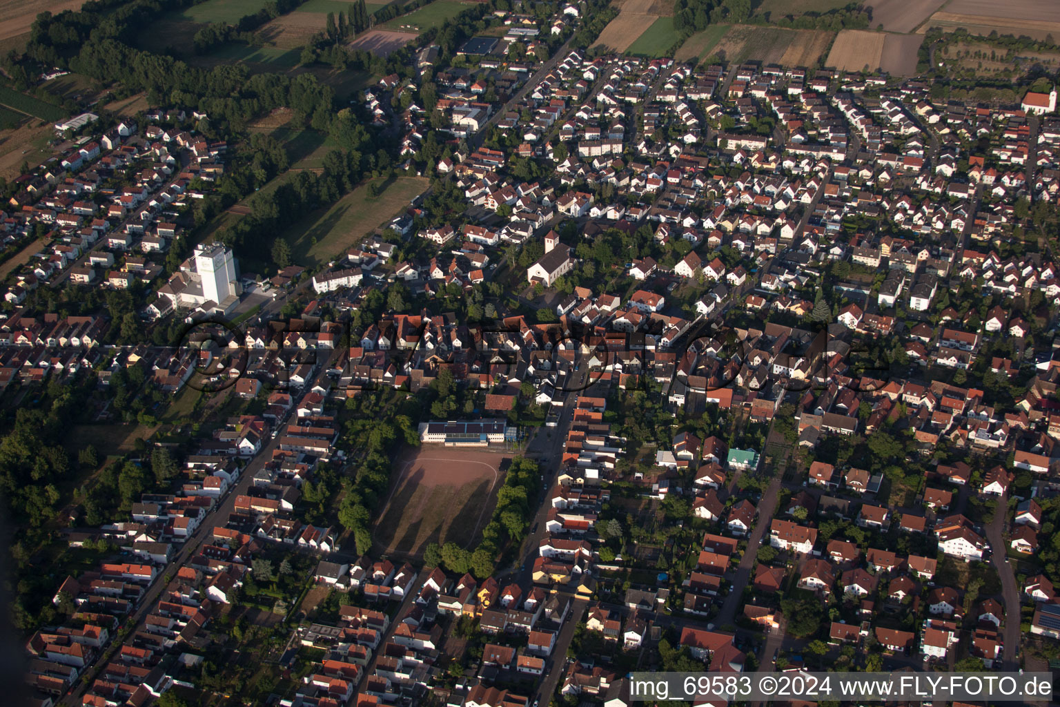 District Iggelheim in Böhl-Iggelheim in the state Rhineland-Palatinate, Germany from the plane