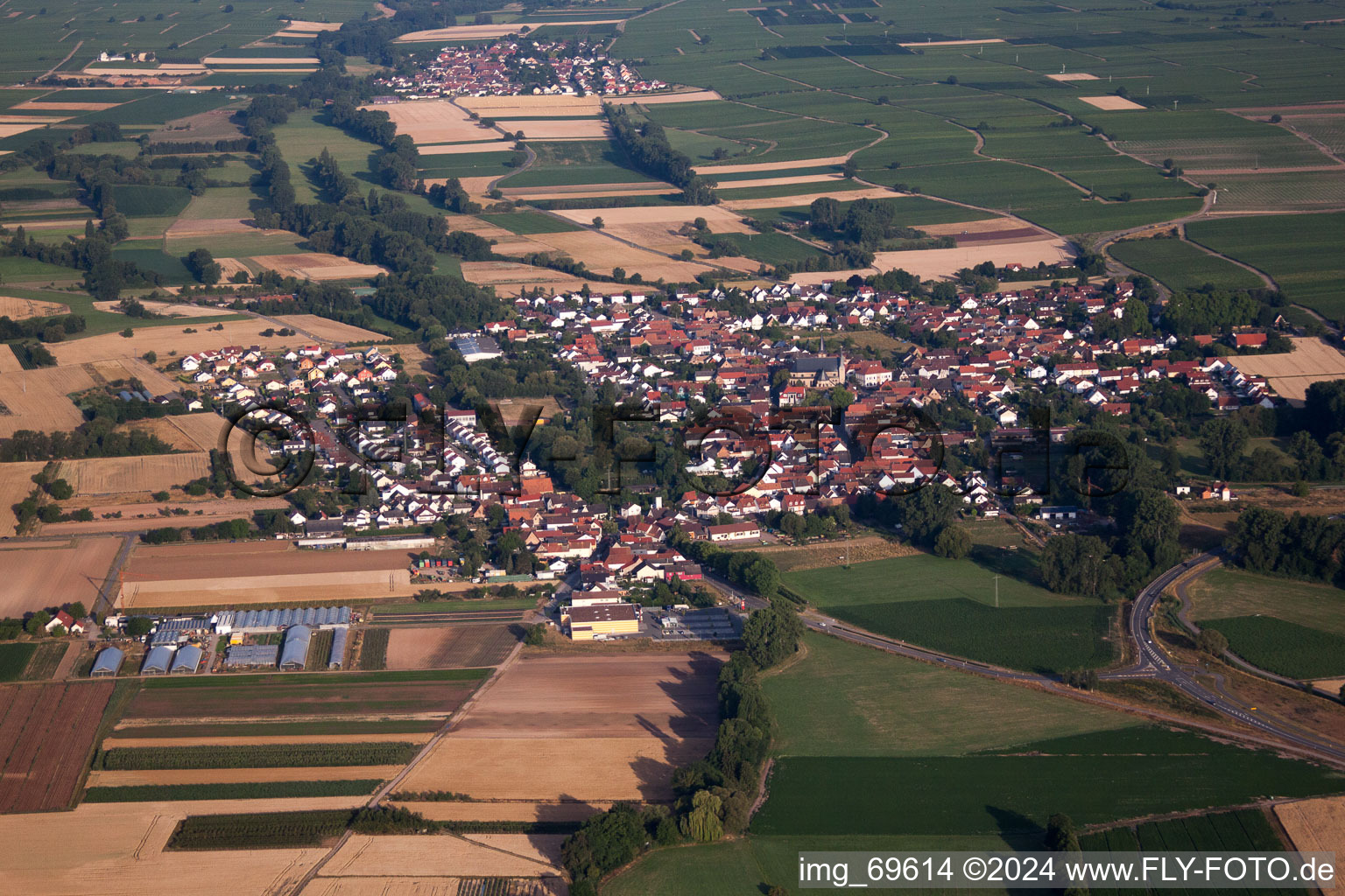 Town View of the streets and houses of the residential areas in Geinsheim in the state Rhineland-Palatinate, Germany