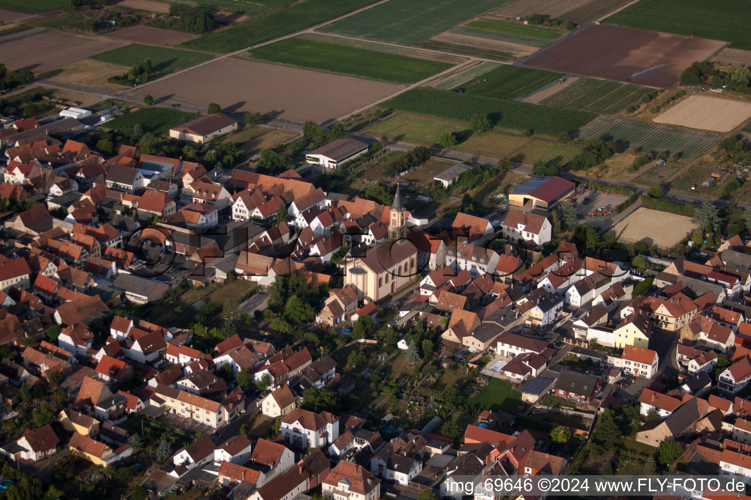 Zeiskam in the state Rhineland-Palatinate, Germany seen from above