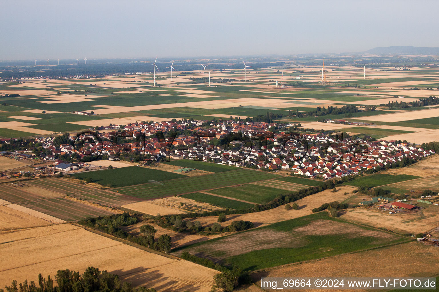 Aerial view of Knittelsheim in the state Rhineland-Palatinate, Germany