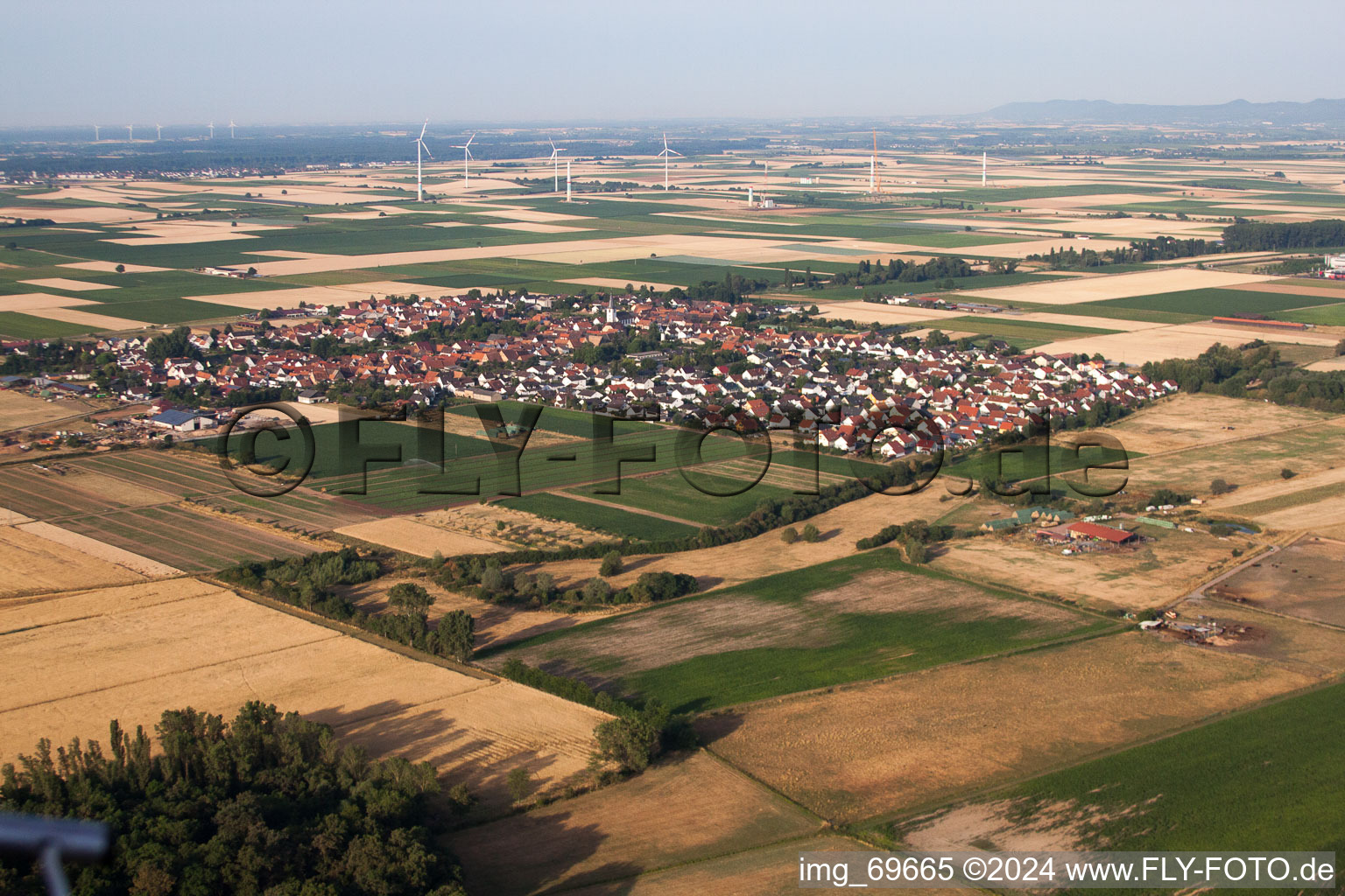 Knittelsheim in the state Rhineland-Palatinate, Germany seen from a drone