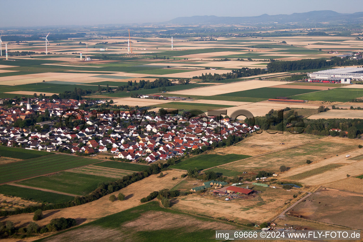 Oblique view of Knittelsheim in the state Rhineland-Palatinate, Germany