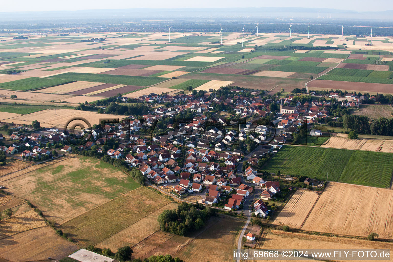 Oblique view of Knittelsheim in the state Rhineland-Palatinate, Germany