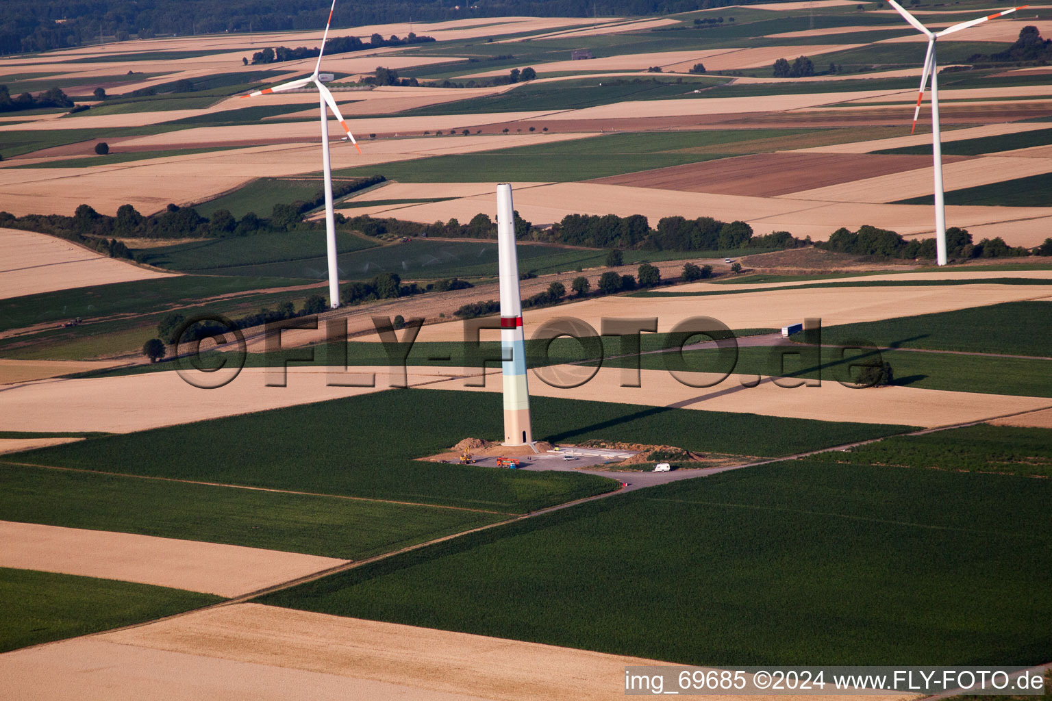 Aerial photograpy of Wind farm construction in Offenbach an der Queich in the state Rhineland-Palatinate, Germany