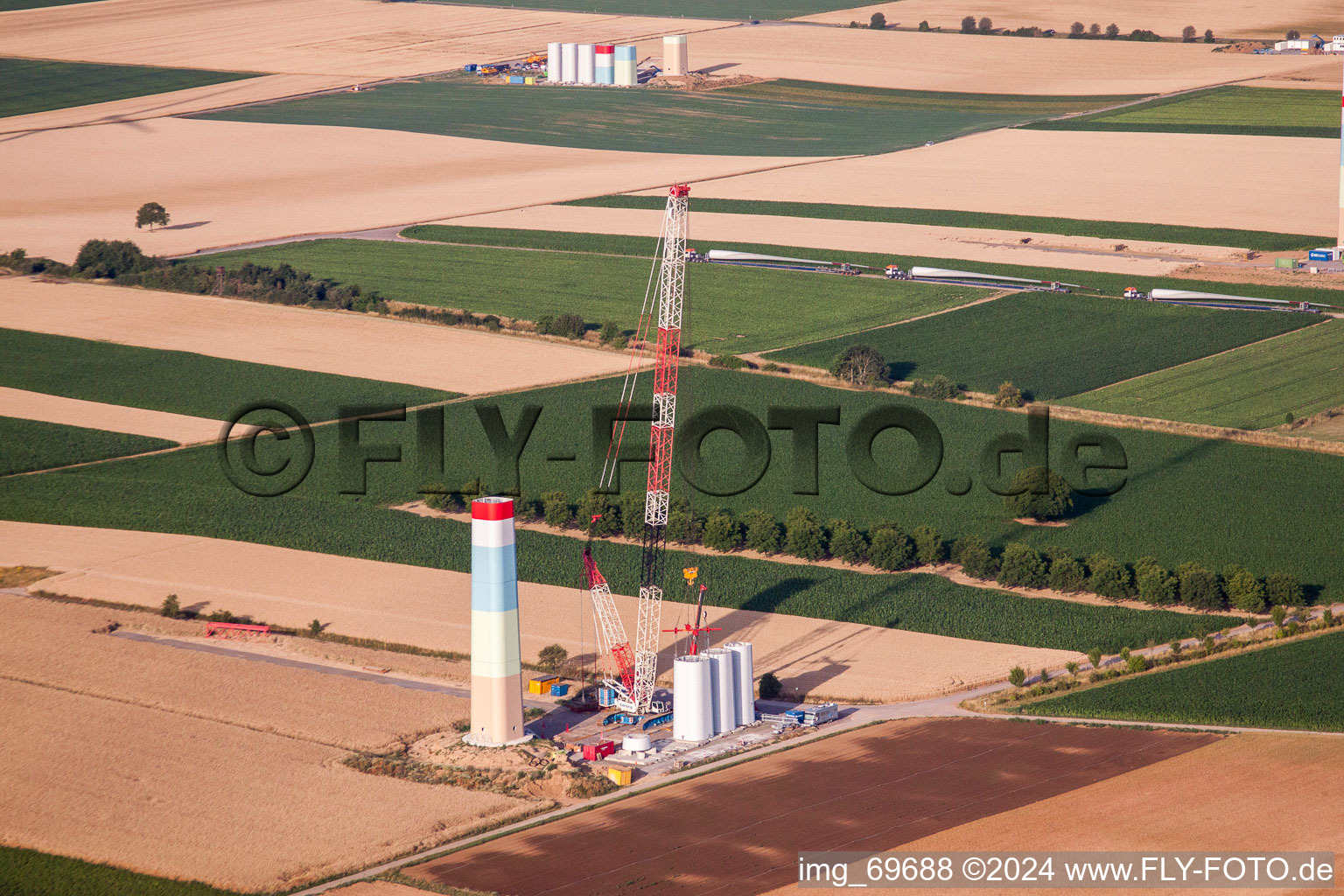 Construction site for wind turbine installation in Ottersheim bei Landau in the state Rhineland-Palatinate