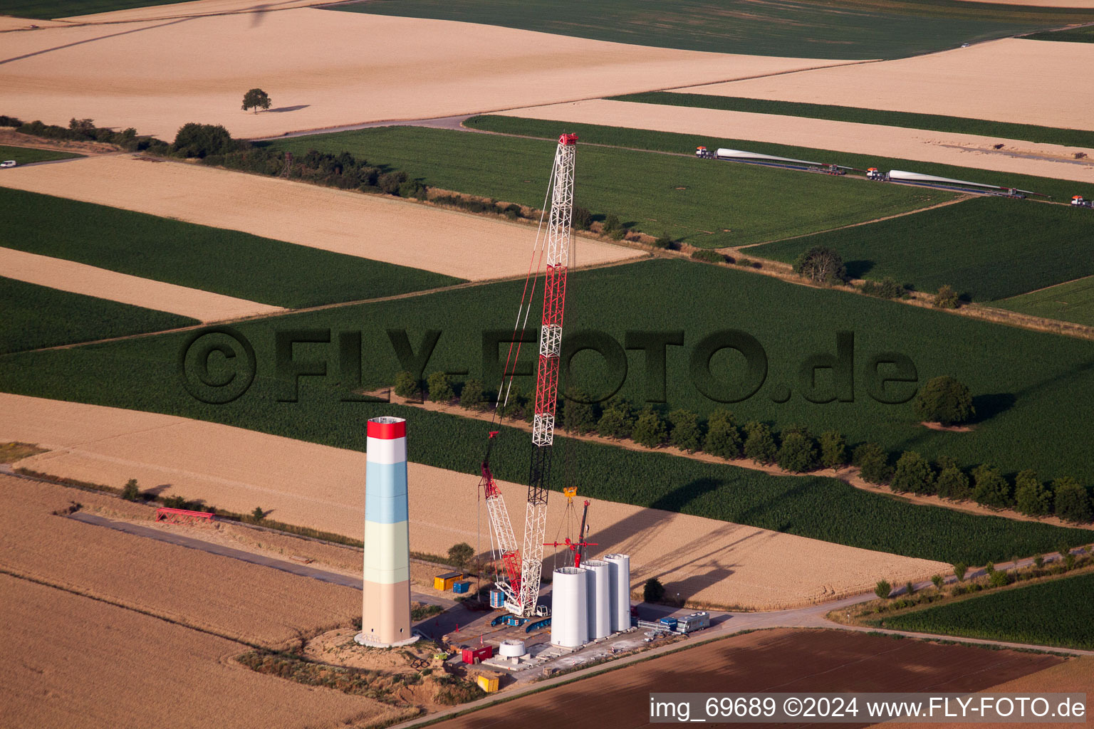 Wind farm construction in Offenbach an der Queich in the state Rhineland-Palatinate, Germany from above
