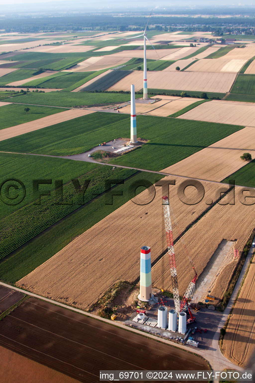 Wind farm construction in Offenbach an der Queich in the state Rhineland-Palatinate, Germany from a drone