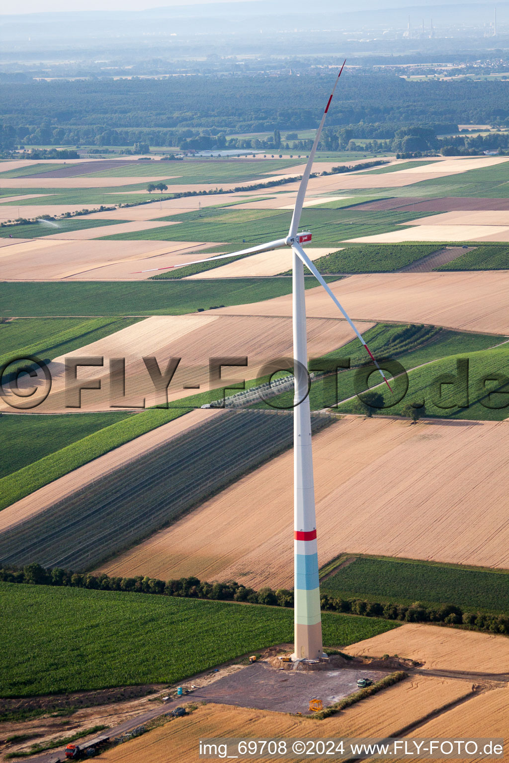 Aerial photograpy of Wind farm construction in Offenbach an der Queich in the state Rhineland-Palatinate, Germany