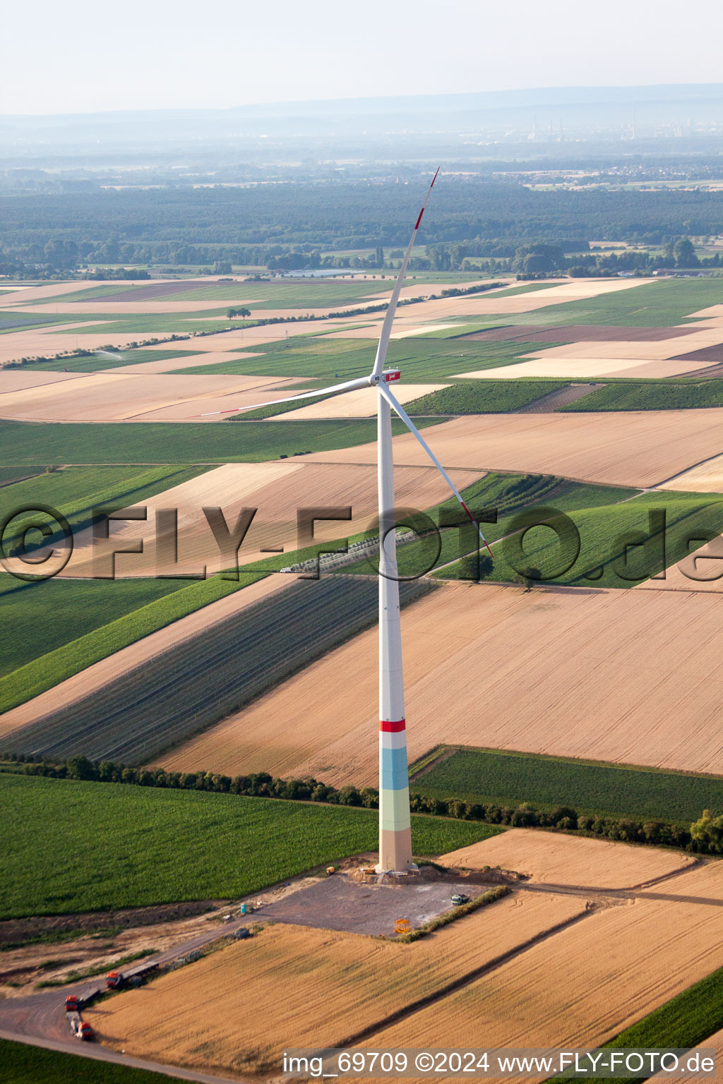 Oblique view of Wind farm construction in Offenbach an der Queich in the state Rhineland-Palatinate, Germany