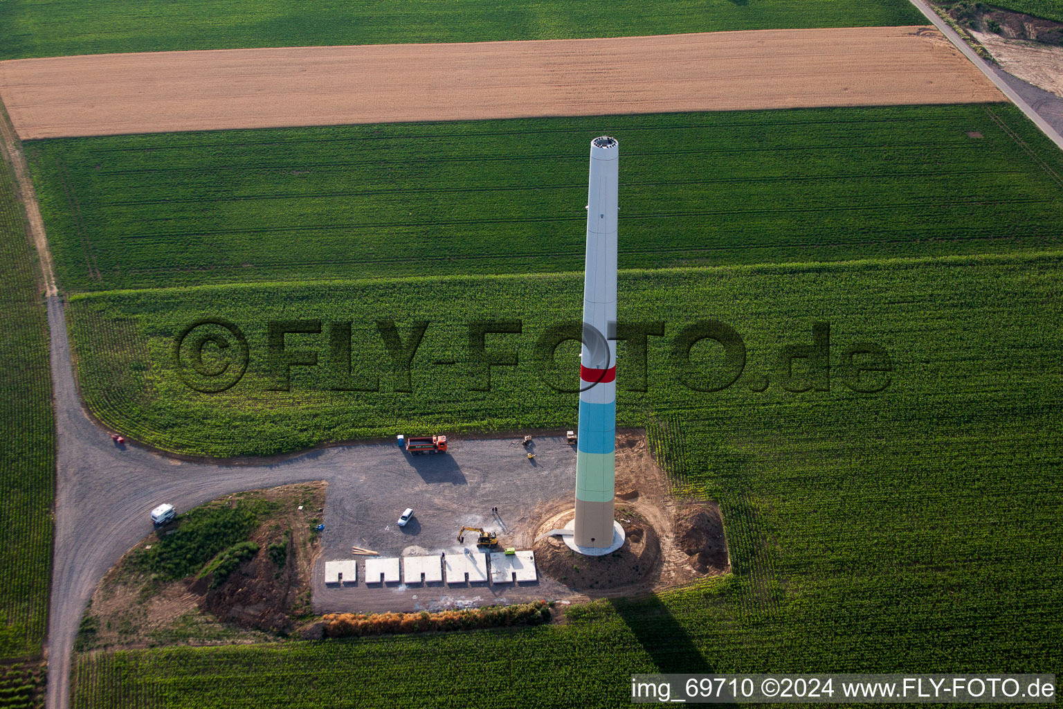 Wind farm construction in the district Offenbach in Offenbach an der Queich in the state Rhineland-Palatinate, Germany from above