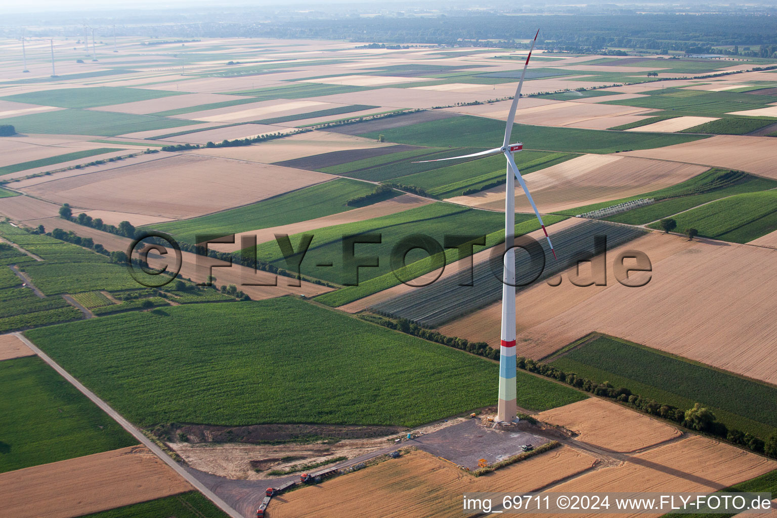 Wind farm construction in Offenbach an der Queich in the state Rhineland-Palatinate, Germany out of the air