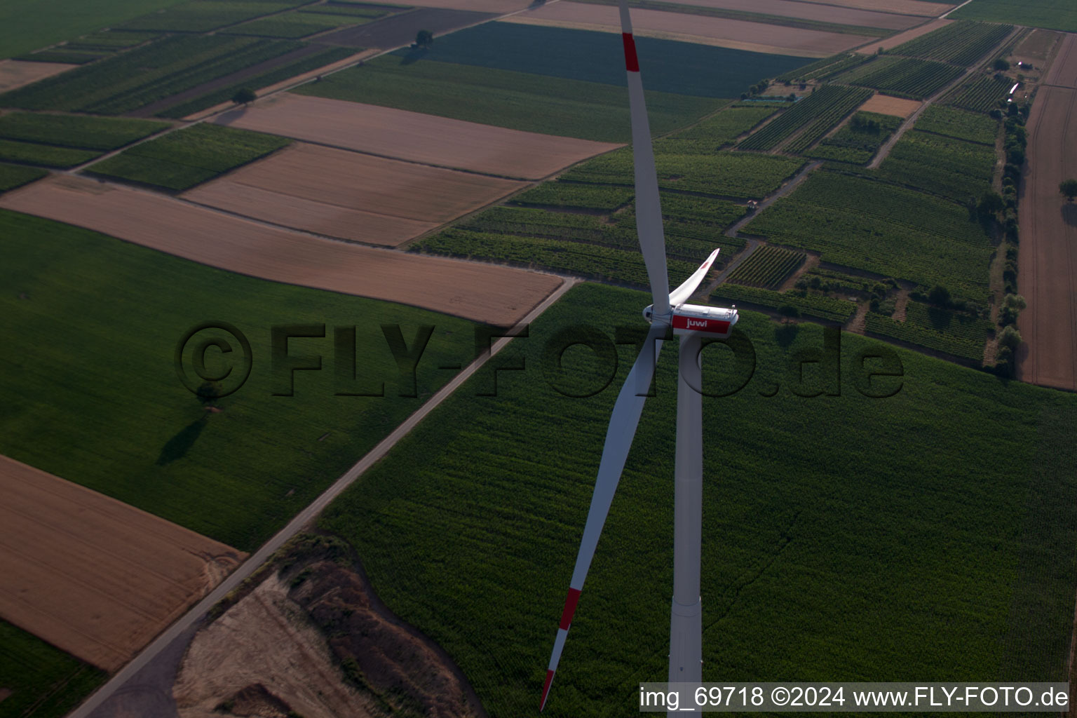 Wind farm construction in Offenbach an der Queich in the state Rhineland-Palatinate, Germany seen from above