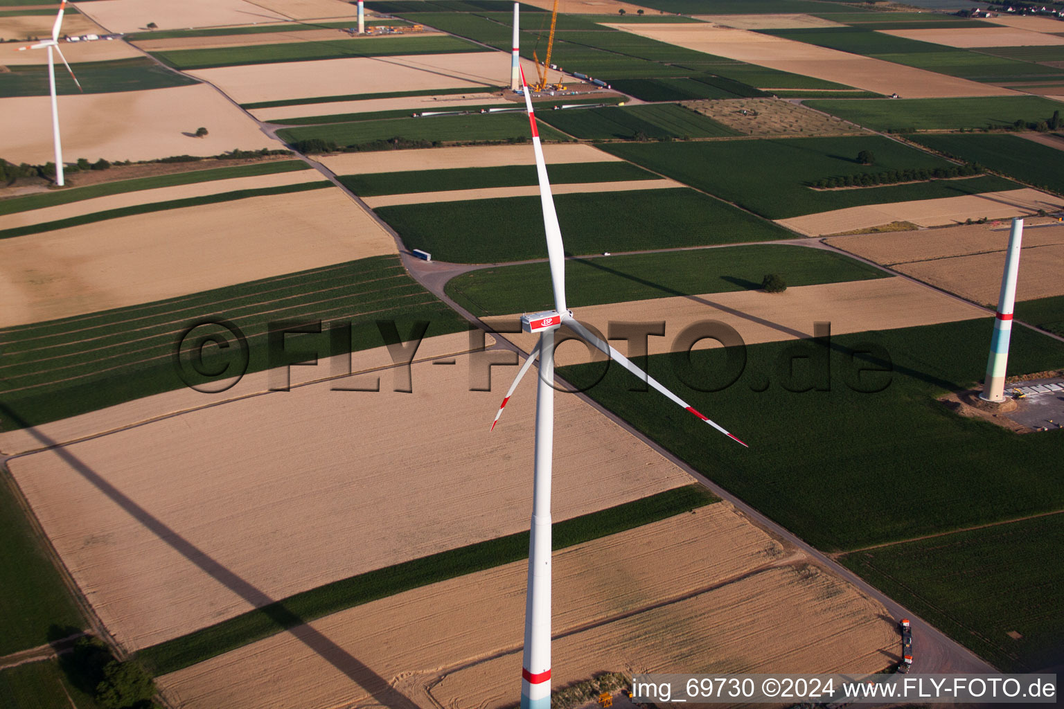 Drone recording of Wind farm construction in the district Offenbach in Offenbach an der Queich in the state Rhineland-Palatinate, Germany