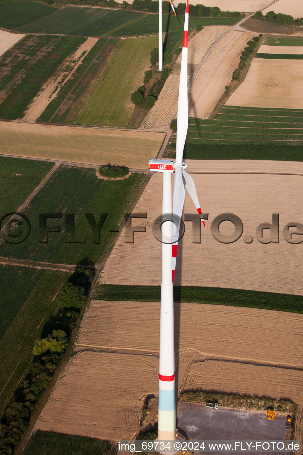 Wind farm construction in the district Offenbach in Offenbach an der Queich in the state Rhineland-Palatinate, Germany from the drone perspective