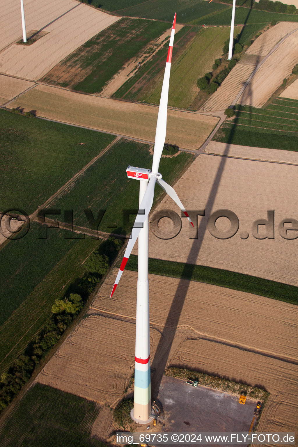 Wind farm construction in Offenbach an der Queich in the state Rhineland-Palatinate, Germany from a drone