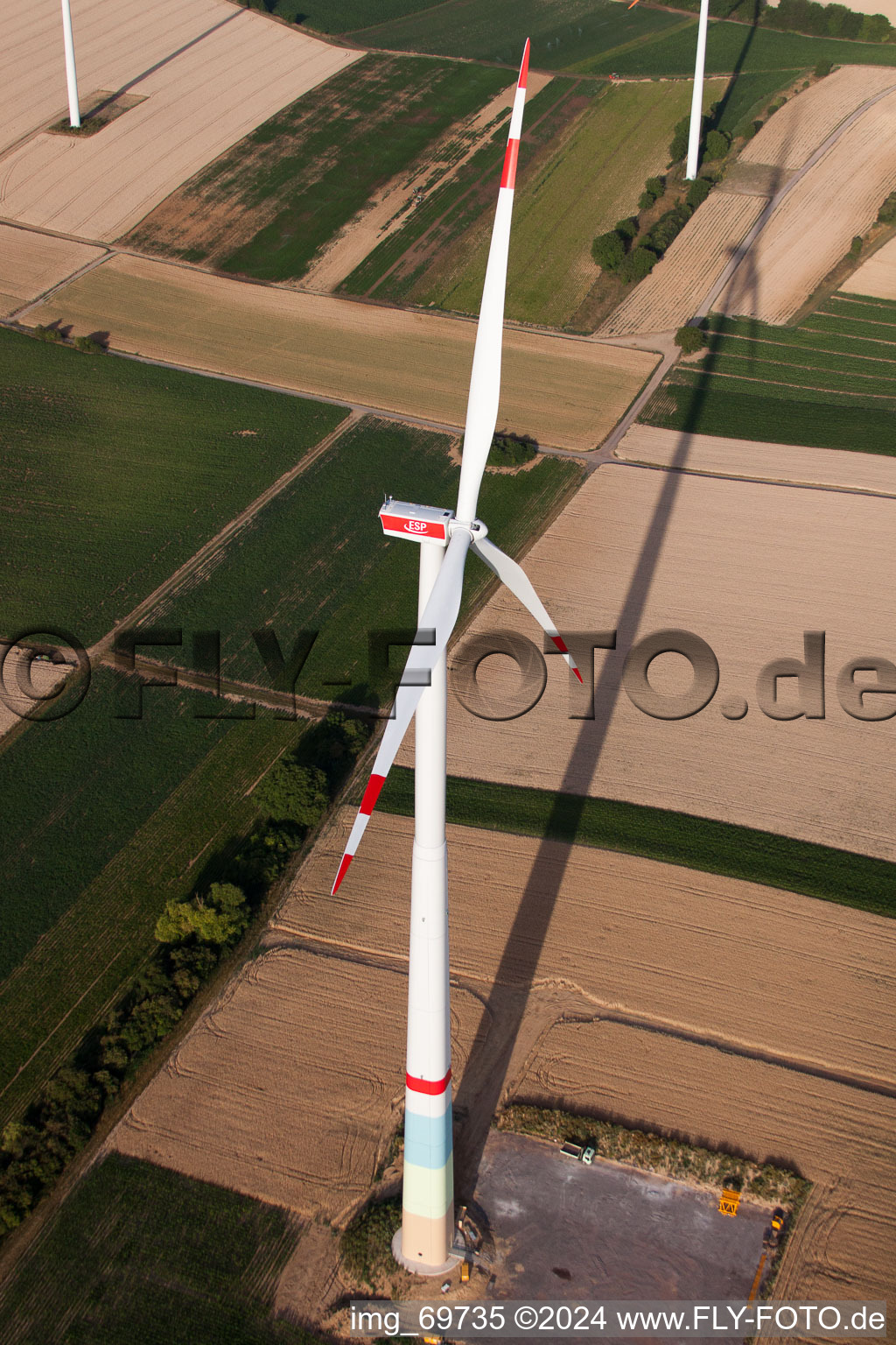 Wind farm construction in the district Offenbach in Offenbach an der Queich in the state Rhineland-Palatinate, Germany from a drone