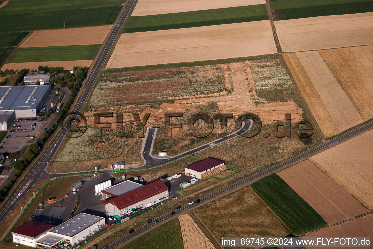 Aerial view of Archaeological excavation at the new commercial area NW in the district Herxheim in Herxheim bei Landau/Pfalz in the state Rhineland-Palatinate, Germany