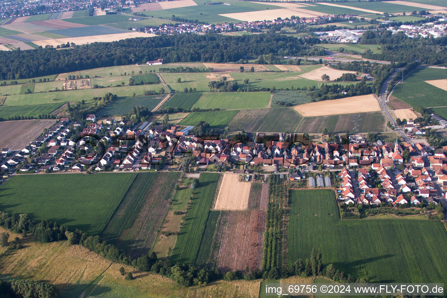 From the north in Erlenbach bei Kandel in the state Rhineland-Palatinate, Germany from the plane