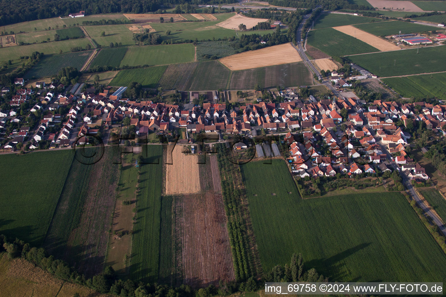 Bird's eye view of From the north in Erlenbach bei Kandel in the state Rhineland-Palatinate, Germany