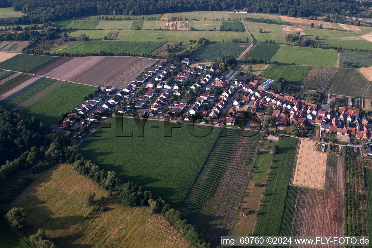 Drone recording of From the north in Erlenbach bei Kandel in the state Rhineland-Palatinate, Germany