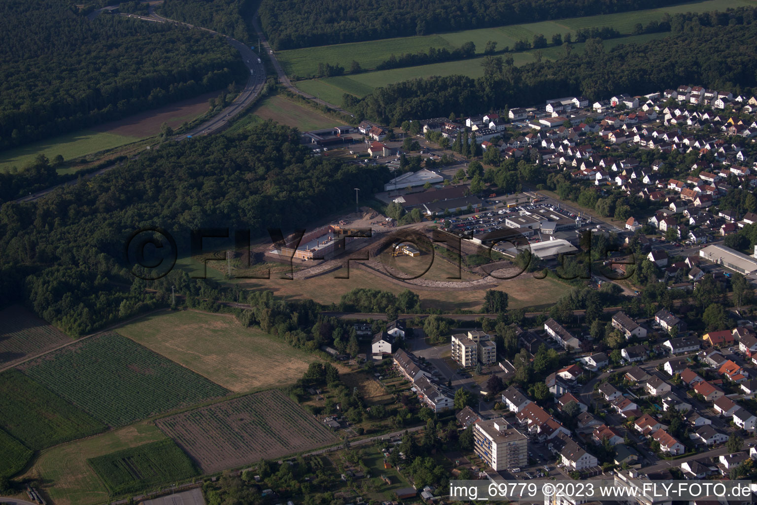 Edeka new building in Kandel in the state Rhineland-Palatinate, Germany from above