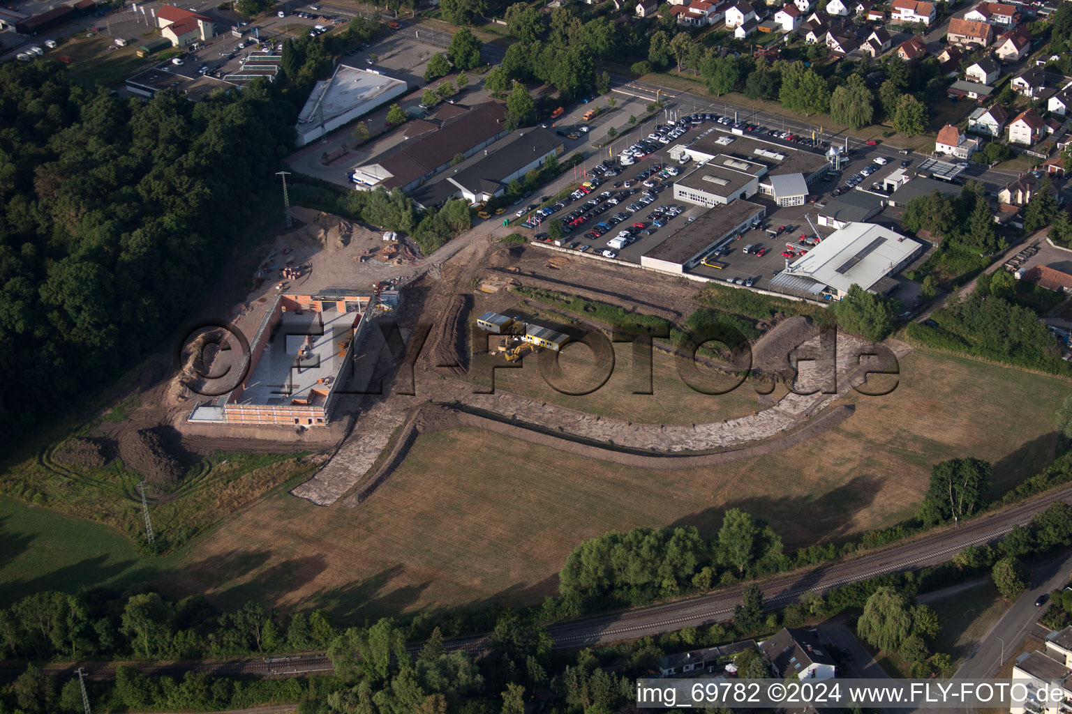 Edeka new building in Kandel in the state Rhineland-Palatinate, Germany seen from above