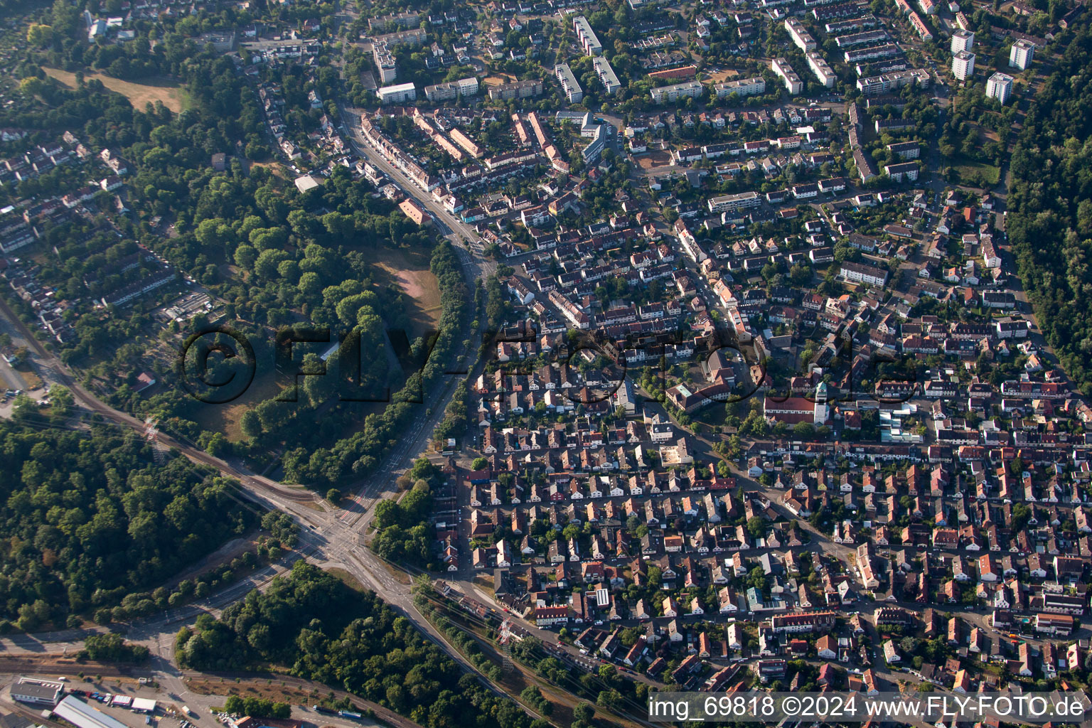 District Daxlanden in Karlsruhe in the state Baden-Wuerttemberg, Germany viewn from the air