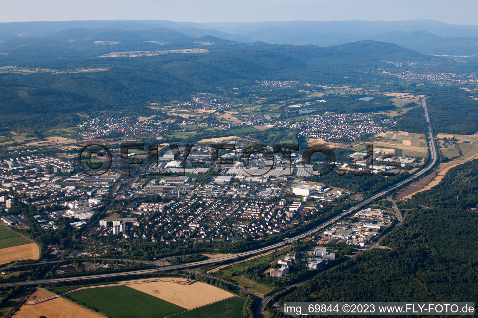 Ettlingen in the state Baden-Wuerttemberg, Germany seen from above