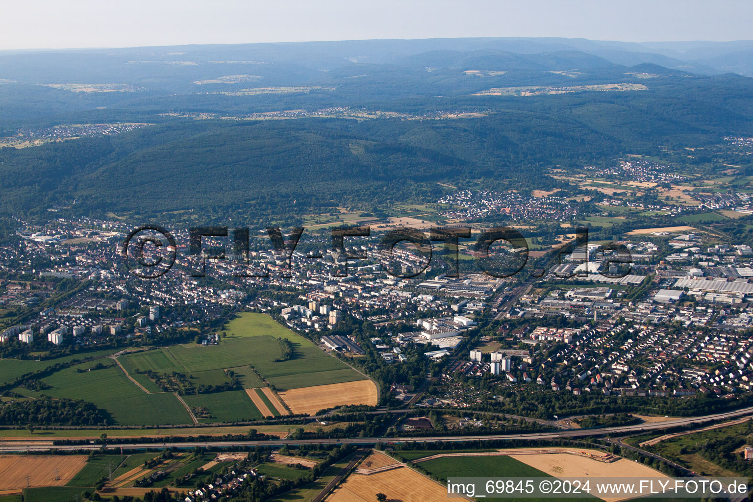 Ettlingen in the state Baden-Wuerttemberg, Germany from the plane