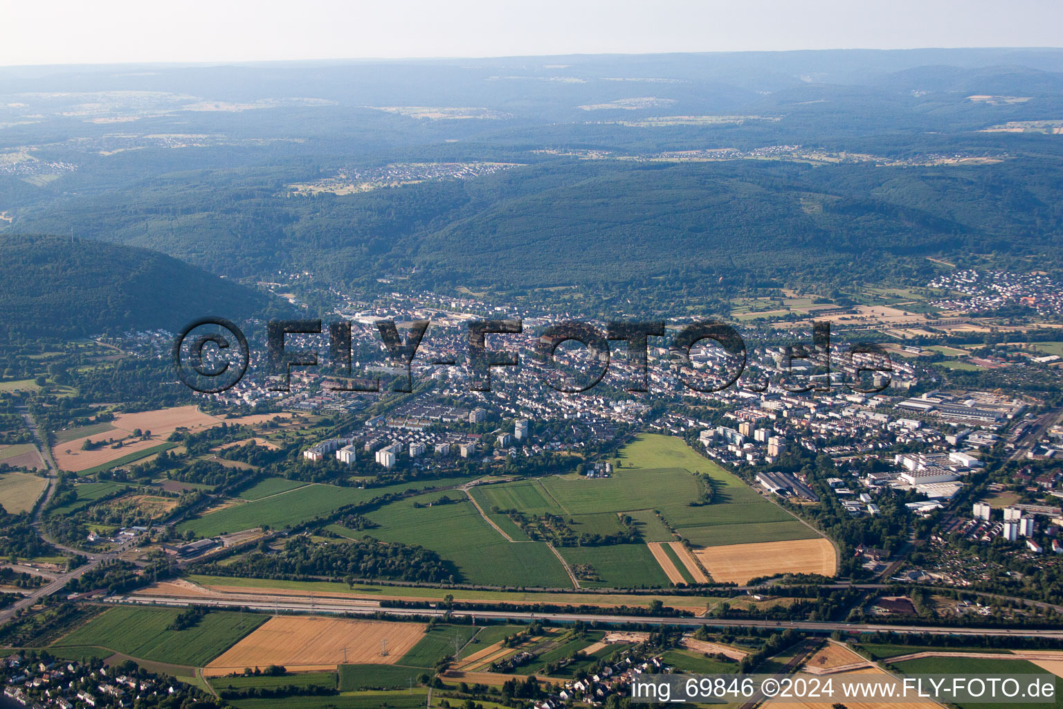 Bird's eye view of Ettlingen in the state Baden-Wuerttemberg, Germany