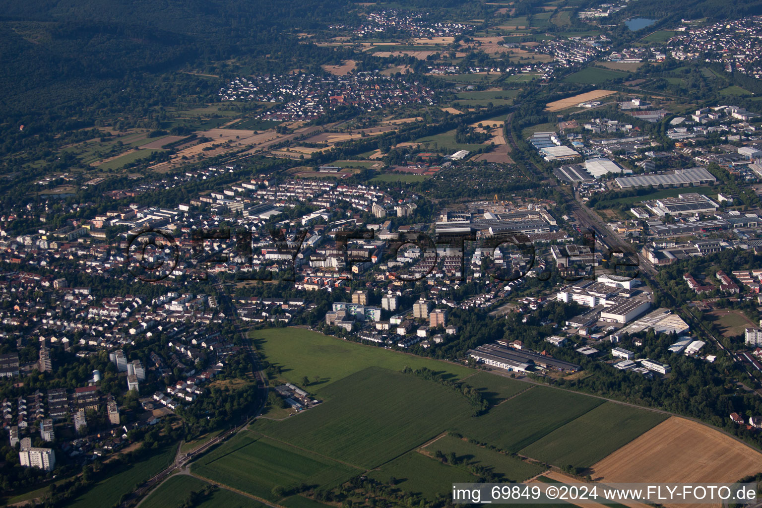 Ettlingen in the state Baden-Wuerttemberg, Germany viewn from the air