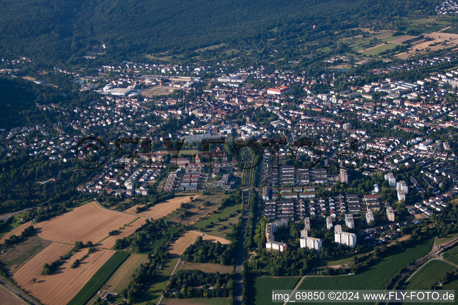 Drone recording of Ettlingen in the state Baden-Wuerttemberg, Germany