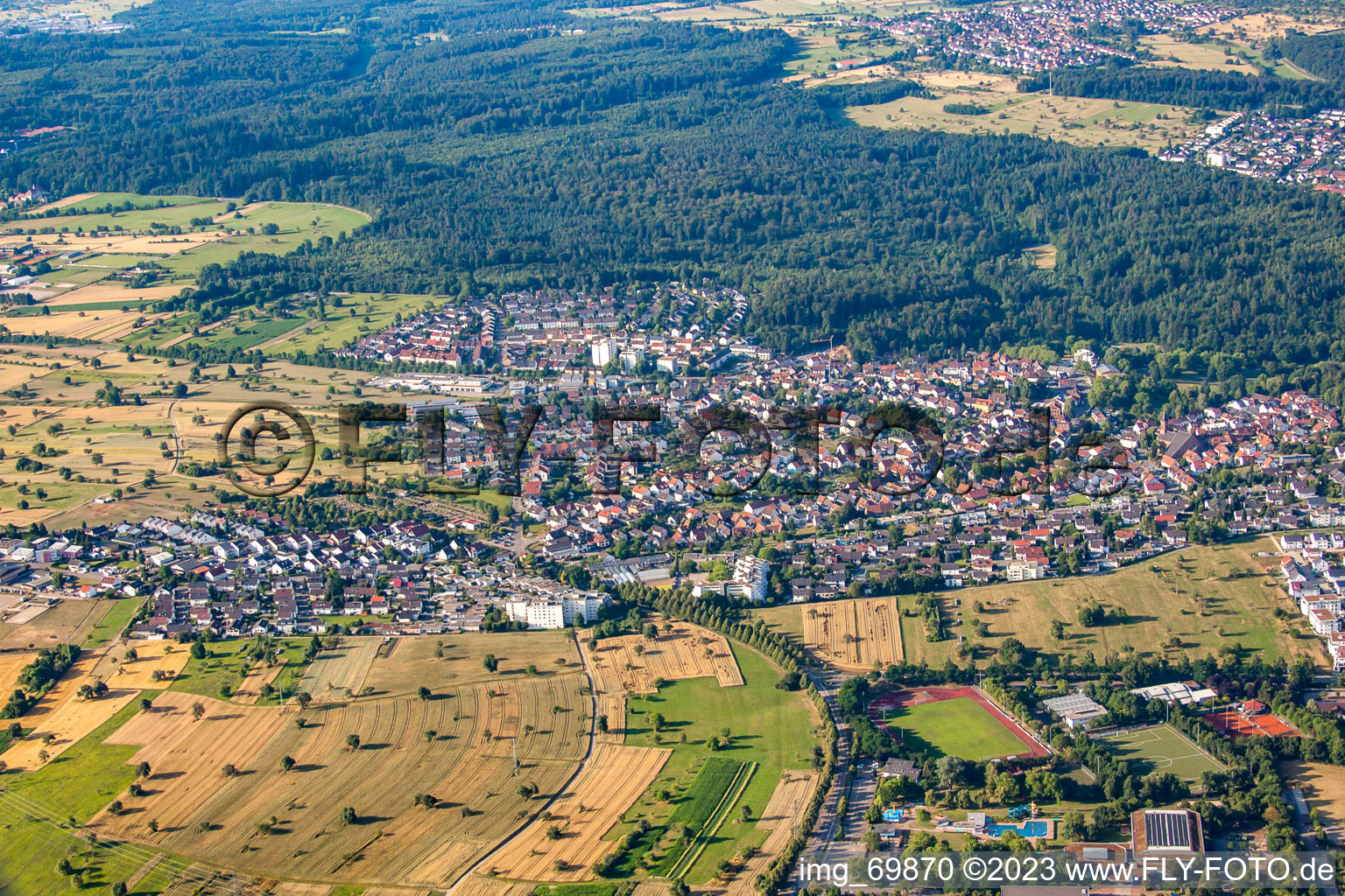 Oblique view of District Busenbach in Waldbronn in the state Baden-Wuerttemberg, Germany